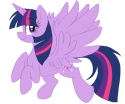 Size: 2100x1750 | Tagged: safe, artist:canisrettmajoris, twilight sparkle, alicorn, pony, g4, cute, cutie mark, female, looking back, mare, simple background, smiling, solo, spread wings, transparent background, twilight sparkle (alicorn), wings