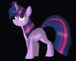 Size: 1750x1400 | Tagged: safe, artist:canisrettmajoris, twilight sparkle, alicorn, pony, g4, black background, female, glowing horn, horn, looking up, mare, simple background, smiling, solo, twilight sparkle (alicorn)