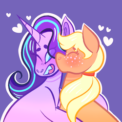 Size: 3000x3000 | Tagged: safe, artist:webkore, applejack, starlight glimmer, g4, female, high res, lesbian, ship:glimmerjack, shipping