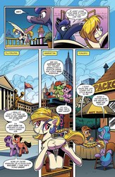 Size: 995x1529 | Tagged: safe, artist:andypriceart, idw, official comic, golden feather, princess celestia, princess luna, earth pony, pegasus, pony, g4, spoiler:comic, spoiler:comic65, braided tail, comic, female, fillydelphia, foaledo, male, manehattan, mare, packo's hot dogs, preview, rocky balboa, speech bubble, stallion, toledo