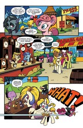 Size: 995x1529 | Tagged: safe, artist:andypriceart, idw, official comic, applejack, art noir, golden feather, pink molly, princess celestia, rarity, scarlet petal, spike, sweetcream scoops, twilight sparkle, dragon, earth pony, pegasus, pony, unicorn, g4, spoiler:comic, spoiler:comic65, accessory theft, braid, braided tail, clock, clothes, comic, female, filly, foal, foreshadowing, hoodie, male, mare, mouth hold, preview, speech bubble, stealing, thief, unnamed character, unnamed pony