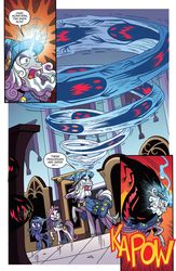 Size: 1327x2040 | Tagged: safe, artist:brenda hickey, idw, official comic, princess celestia, princess luna, star swirl the bearded, alicorn, pony, unicorn, g4, legends of magic annual 2018, my little pony: legends of magic, spoiler:comic, comic, female, hoof shoes, magic, male, mare, preview, royal sisters, shadow, speech bubble, stallion, younger