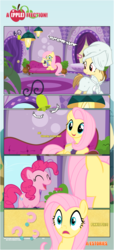 Size: 1919x4225 | Tagged: safe, artist:estories, fluttershy, pinkie pie, oc, oc:alice goldenfeather, earth pony, pegasus, pony, comic:a(pple)ffection, g4, comic, couch, magazine, ponyville spa, towel