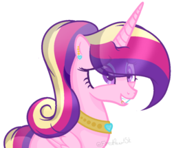 Size: 667x573 | Tagged: safe, artist:fireheartsk, princess cadance, alicorn, pony, g4, alternate hairstyle, collar, ear piercing, earring, female, jewelry, lip piercing, mare, necklace, piercing, simple background, solo, white background