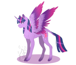 Size: 2048x1740 | Tagged: safe, artist:fireheartsk, twilight sparkle, alicorn, pony, g4, chest fluff, colored wings, cutie mark, ethereal mane, female, leonine tail, mare, simple background, solo, spread wings, starry mane, twilight sparkle (alicorn), white background, wings