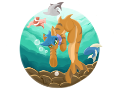 Size: 1024x768 | Tagged: safe, artist:aurorafang, oc, oc only, oc:pearl, original species, shark, shark pony, diving, female, fishes, lineless, mare, painting, pearl, rebreather, simple background, solo, tiger shark pony, transparent background, underwater