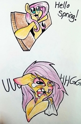 Size: 2653x4032 | Tagged: safe, artist:smirk, fluttershy, pony, g4, allergies, crying, red nosed, reddened eyes, regret, runny nose, sick, spring, tissue, traditional art