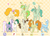 Size: 1558x1132 | Tagged: safe, artist:egophiliac, part of a set, clipper (g1), gusty, lofty, mimic (g1), pound cake, powder, pumpkin cake, oc, oc:softshoe, earth pony, pegasus, pony, unicorn, slice of pony life, g1, g4, abstract background, apron, bow, brother and sister, cake twins, clothes, description is relevant, female, flying, g1 to g4, generation leap, hair bow, long mane, long tail, male, mare, older, older pound cake, older pumpkin cake, raised hoof, spread wings, stallion, tail bow, twins, wings