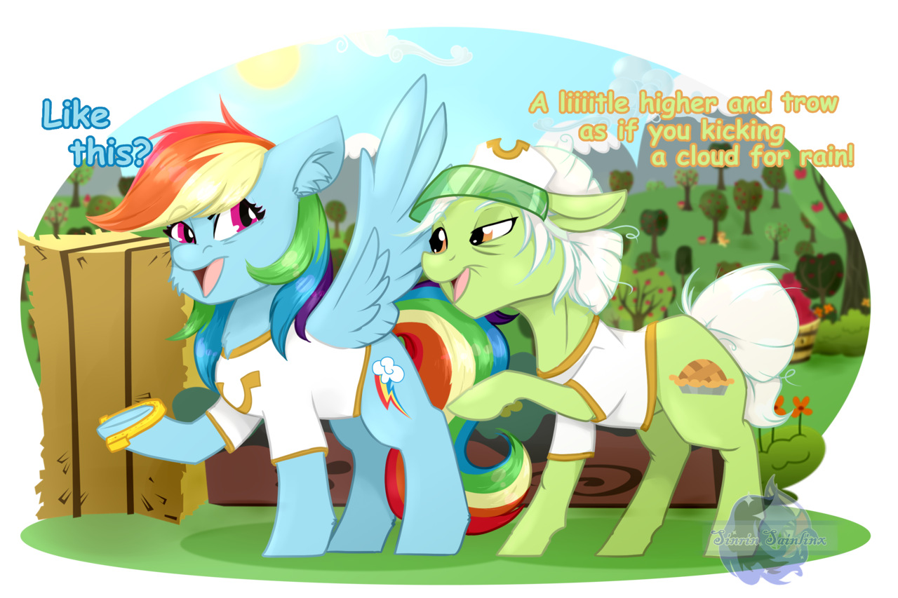 1710274 safe, artistsinrinf, granny smith, rainbow dash, pegasus