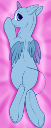Size: 2000x4945 | Tagged: safe, artist:gleamydreams, pony, ambiguous gender, auction, blue eyes, body pillow, body pillow design, butt, commission, crossed legs, looking at you, lying down, plot, solo, your character here