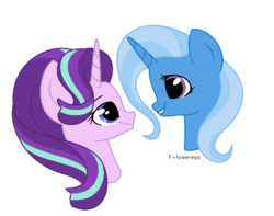Size: 698x551 | Tagged: safe, artist:fioweress, starlight glimmer, trixie, pony, unicorn, g4, female, lesbian, ship:startrix, shipping, simple background, smiling, transparent background
