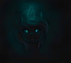 Size: 2471x2160 | Tagged: safe, artist:nightskrill, oc, oc only, pony, unicorn, creepy, dark, female, glowing eyes, glowing horn, grin, high res, horn, looking at you, mare, smiling, solo