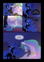 Size: 1024x1448 | Tagged: safe, artist:gashiboka, nightmare moon, princess celestia, princess luna, alicorn, pony, comic:scar of solar, g4, comic, female, flashback, mare, nightmare moon glamour, prank, this will end in tears and/or a journey to the moon