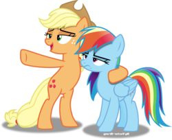 Size: 1024x837 | Tagged: safe, artist:vector-brony, edit, applejack, rainbow dash, earth pony, pegasus, pony, g4, grannies gone wild, bipedal, cowboy hat, female, hat, mirrored, multicolored hair, simple background, smiling, stetson, transparent background, unamused