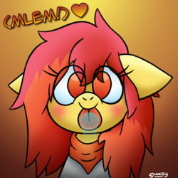 Size: 768x768 | Tagged: safe, artist:snakeythingy, oc, oc:flamespitter, blushing, commission, gradient background, licking, licking the fourth wall, looking at you, mlem, silly, tongue out, ych result