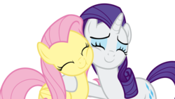 Size: 5333x3000 | Tagged: safe, artist:sollace, fluttershy, rarity, pegasus, pony, unicorn, fake it 'til you make it, g4, .svg available, c:, cute, daaaaaaaaaaaw, duo, eyes closed, female, hnnng, hug, mare, raribetes, show accurate, shyabetes, simple background, smiling, smoosh, squishy cheeks, transparent background, vector