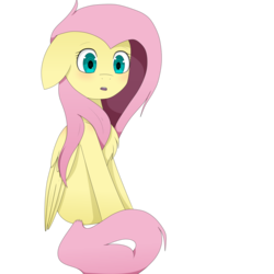 Size: 1024x1024 | Tagged: safe, artist:silvermist1089, fluttershy, pegasus, pony, g4, chest fluff, female, floppy ears, folded wings, looking at something, mare, open mouth, simple background, sitting, solo, transparent background, wings