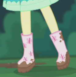 Size: 447x451 | Tagged: safe, screencap, fluttershy, butterfly, equestria girls, g4, my little pony equestria girls: better together, stressed in show, stressed in show: fluttershy, boots, cropped, legs, mud, pictures of legs, shoes
