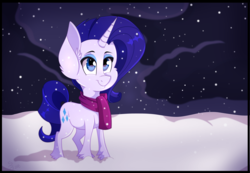 Size: 4550x3150 | Tagged: safe, artist:derpsonhooves, rarity, pony, unicorn, g4, clothes, female, mare, scarf, smiling, snow, unshorn fetlocks