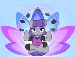 Size: 1000x760 | Tagged: safe, artist:pixelkitties, maud pie, pony, g4, crossed legs, female, looking at you, lotus position, meditating, solo