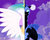 Size: 1024x819 | Tagged: safe, artist:neoncandies, nightmare moon, princess celestia, alicorn, pony, g4, banishment, crying, duo, ethereal mane, female, glowing eyes, helmet, jewelry, mare, moon, regalia, spread wings, starry mane, starry night, teeth, two sides, wings