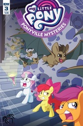 Size: 1054x1600 | Tagged: safe, artist:philip murphy, idw, apple bloom, scootaloo, sweetie belle, bat, earth pony, pony, spider, unicorn, g4, luna eclipsed, ponyville mysteries, spoiler:comic, spoiler:comicponyvillemysteries3, cover, cutie mark crusaders, faic, female, filly, flashlight (object), magic, spider web, telekinesis