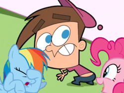 Size: 636x480 | Tagged: safe, artist:loaded--dice, artist:simpurr, pinkie pie, rainbow dash, human, g4, ass, butt, laughing, the fairly oddparents, timmy turner