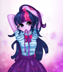 Size: 1677x1907 | Tagged: safe, artist:lovelygirlmusicer, sci-twi, twilight sparkle, equestria girls, g4, my little pony equestria girls: better together, clothes, cute, female, moe, mouth hold, ponytail, skirt, solo, twiabetes, tying hair