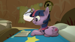 Size: 1920x1080 | Tagged: safe, artist:neoar2000, twilight sparkle, alicorn, pony, g4, 3d, book, cute, female, golden oaks library, lying down, mare, reading, solo, source filmmaker, twiabetes, twilight sparkle (alicorn)