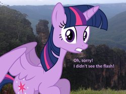 Size: 1024x764 | Tagged: safe, artist:didgereethebrony, twilight sparkle, alicorn, pony, g4, accident, australia, irl, katoomba, mlp in australia, photo, photobomb, ponies in real life, solo, three sisters, twilight sparkle (alicorn), whoops