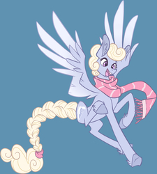 Size: 1126x1252 | Tagged: safe, artist:miaoumaou, oc, oc only, oc:silver lining, pegasus, pony, blue background, braided tail, clothes, female, mare, scarf, simple background, solo