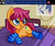 Size: 800x668 | Tagged: safe, artist:rangelost, oc, oc only, oc:trailblazer, earth pony, pony, cyoa:d20 pony, ask, bed, clothes, colored, crepuscular rays, cutie mark, cyoa, description is relevant, dice, female, lying down, lying on bed, mare, pillow, pixel art, pose, poster, sexy, sheet, socks, solo, story included, striped socks, tumblr