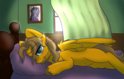 Size: 3000x1918 | Tagged: safe, artist:rivibaes, oc, oc:lucidshawman, pegasus, pony, beard, bed, facial hair, pillow