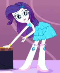 Size: 406x496 | Tagged: safe, screencap, rarity, equestria girls, g4, make up shake up, my little pony equestria girls: summertime shorts, bent over, boots, clothes, cropped, dress, fall formal outfits, female, high heel boots, shoes, solo