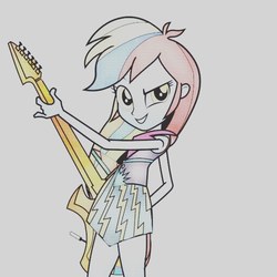 Size: 1066x1066 | Tagged: safe, artist:arguszn, rainbow dash, equestria girls, g4, my little pony equestria girls: rainbow rocks, electric guitar, female, guitar, musical instrument, solo