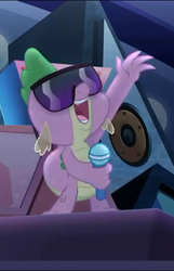 Size: 347x540 | Tagged: safe, screencap, spike, dragon, g4, my little pony: the movie, cropped, glasses, male, mc spike, microphone, sunglasses