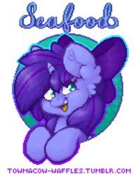 Size: 600x760 | Tagged: safe, artist:towmacow, artist:towmacow-waffles, artist:towmacowwaffles, oc, oc only, oc:seafood dinner, pony, unicorn, commission, pixel art, purple, simple background, solo, transparent background