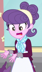 Size: 319x549 | Tagged: safe, screencap, suri polomare, human, acadeca, equestria girls, g4, my little pony equestria girls: friendship games, apron, cake, clothes, cropped, crystal prep academy uniform, female, food, oops, scarf, school uniform