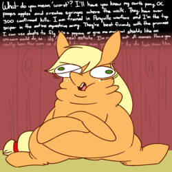 Size: 1000x1000 | Tagged: safe, artist:askapplejacktoo, applejack, earth pony, pony, g4, applefat, ask, askapplejacktoo, copypasta, derp, double chin, faic, fat, female, meme, navy seal copypasta, sitting, solo, tumblr