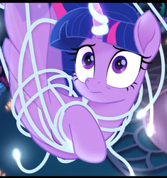 Size: 520x553 | Tagged: safe, screencap, twilight sparkle, alicorn, jellyfish, pony, seapony (g4), g4, my little pony: the movie, bondage, bubble, coral, cropped, dorsal fin, female, fin, fin wings, fins, fish tail, flowing mane, flowing tail, glowing, horn, mare, ocean, oh crap face, purple eyes, scales, seaponified, seapony twilight, seaquestria, seaweed, species swap, tail, tangled up, tentacle bondage, tentacles, twilight sparkle (alicorn), underwater, unsexy bondage, water, wings