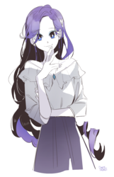 Size: 672x1042 | Tagged: safe, artist:dusty-munji, rarity, equestria girls, g4, anime, clothes, female, looking at you, shirt, simple background, smiling, solo, white background