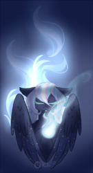 Size: 711x1312 | Tagged: safe, artist:kimyowolf, oc, oc only, oc:midnight wisp, pegasus, pony, female, magic, mare, solo