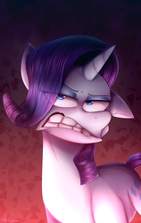 Size: 1260x2000 | Tagged: safe, artist:okusheny, rarity, pony, unicorn, g4, digital art, faic, female, floppy ears, gritted teeth, mare, solo