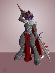 Size: 1500x2000 | Tagged: safe, alternate version, artist:silverfox057, king sombra, anthro, g4, arima verse, armor, battle stance, daiklave, sword, weapon