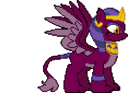 Size: 266x194 | Tagged: safe, artist:botchan-mlp, the sphinx, sphinx, daring done?, g4, animated, concave belly, countershading, cute, desktop ponies, female, mare, pixel art, simple background, smiling, solo, sphinxdorable, sprite, standing, transparent background