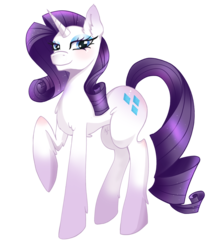 Size: 1024x1185 | Tagged: safe, artist:burû, rarity, pony, unicorn, g4, collaboration, cutie mark, digital art, ethereal mane, eyeshadow, female, lidded eyes, looking at you, makeup, mare, raised hoof, simple background, smiling, solo, standing, starry mane, transparent background