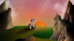 Size: 1920x1080 | Tagged: safe, artist:lunarmoonponi, oc, oc only, oc:puff smarts, pony, cute, outdoors, smiling, solo, sunset, wallpaper