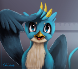 Size: 3200x2816 | Tagged: safe, artist:darksly, gallus, griffon, g4, season 8, high res, looking at you, male, salute, solo, staring into your soul, wing hands