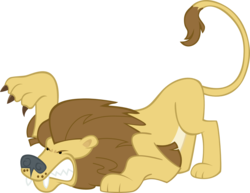 Size: 1552x1198 | Tagged: safe, artist:iamadinosaurrarrr, big cat, cat, lion, g4, the cutie pox, animal, claws, crouching, raised paw, simple background, snarling, solo, transparent background, vector
