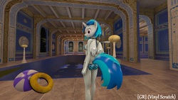 Size: 1920x1080 | Tagged: safe, artist:gr-vinyl-scratch, dj pon-3, vinyl scratch, alicorn, anthro, g4, 3d, alicornified, beach ball, bikini, clothes, floaty, hearst castle, looking at you, race swap, soaked, source filmmaker, swimming, swimming pool, swimsuit, vinylcorn, wet, wet mane